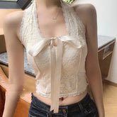 BXOXO Sling Lace Sexy Y2k Bow Slim Halter Goth Vintage Punk 2000s Sweet Summer Harajuku Korea Grunge Kawaii Crop Top Fairy V-Neck Emo